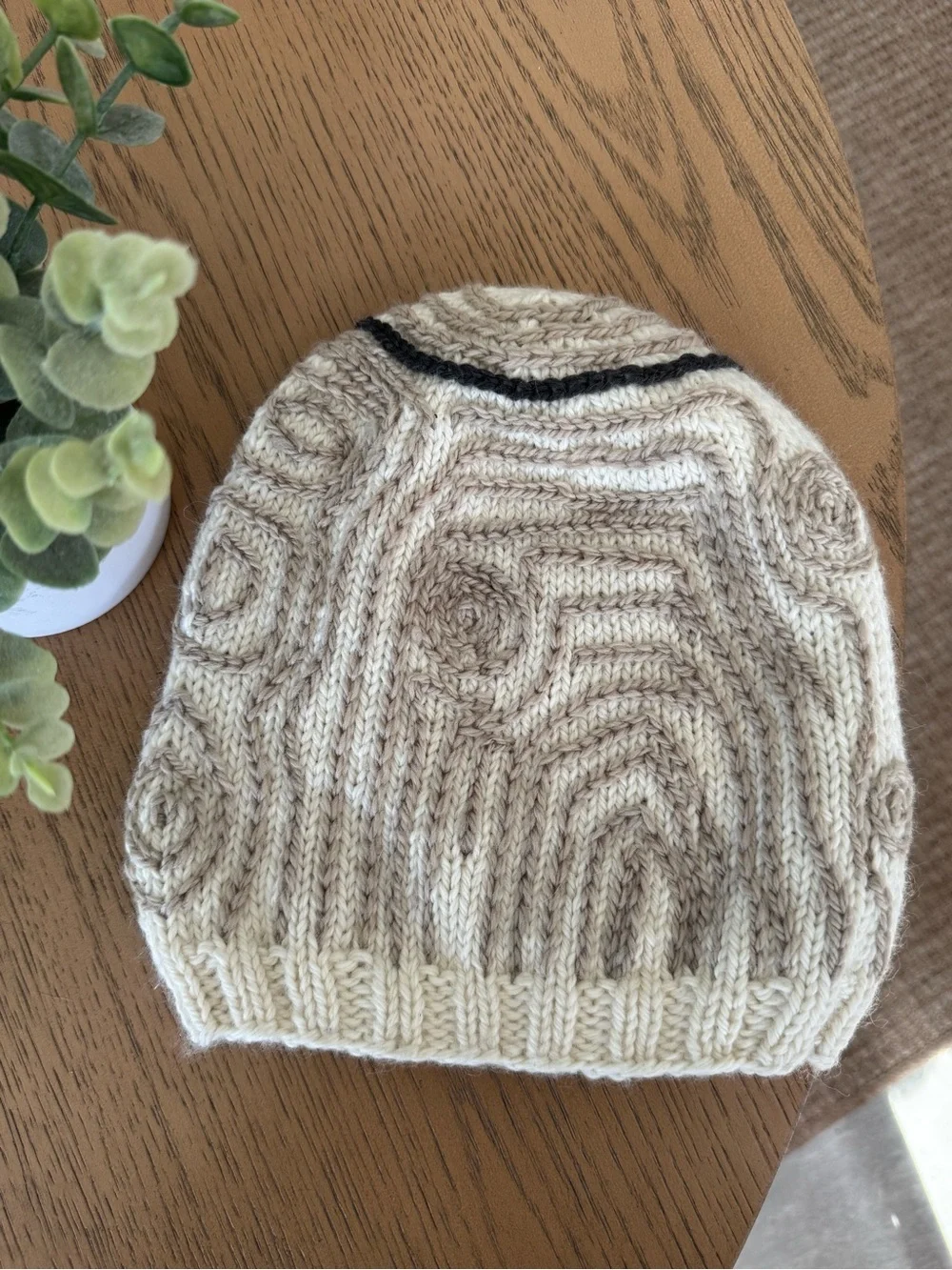 Pashin 100% Wool Handmade Nepal Knit Beanie Hat Cream Taupe Fair Isle Winter Cap